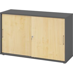 Schiebetürenschrank, Höhe 748 mm, 1 Fachboden, graphit / Ahorn-Dekor eurokraft pro
