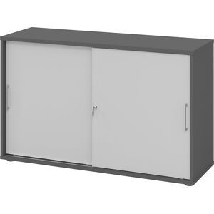 Schiebetürenschrank, Höhe 748 mm, 1 Fachboden, graphit / lichtgrau eurokraft pro
