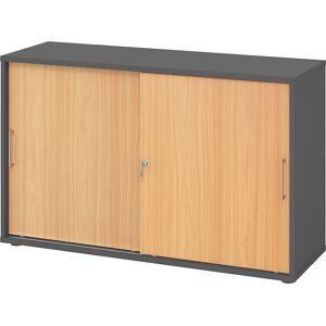 Schiebetürenschrank, Höhe 748 mm, 1 Fachboden, graphit / Buche eurokraft pro
