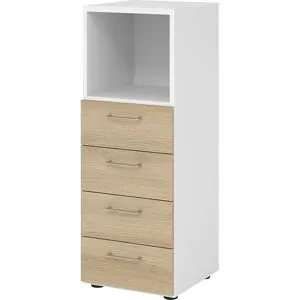 RENATUS - Regalschrank, 1 Fach offen / 4 Schubladen, weiß / Eiche eurokraft pro