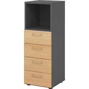 RENATUS - Regalschrank, 1 Fach offen / 4 Schubladen, graphit / Buche eurokraft pro