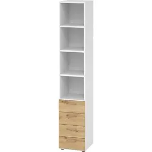 RENATUS - Regalschrank, 3 Fachböden / 4 Schubladen, weiß / Asteiche eurokraft pro