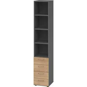 RENATUS - Regalschrank, 3 Fachböden / 4 Schubladen, graphit / Nussbaum eurokraft pro
