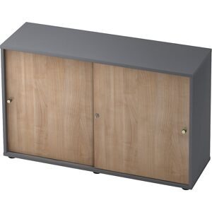 Schiebetürenschrank, 1 Fachboden, Mitteltrennwand, graphit / Nussbaum-Dekor eurokraft pro