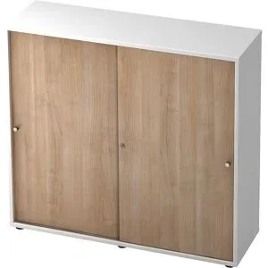 Schiebetürenschrank, 2 Fachböden, Mitteltrennwand, weiß / Nussbaum-Dekor eurokraft pro
