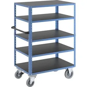 Etagenwagen CustomLine, 4-seitig offen, 5 Etagen, mit Zentralstopp, lichtblau RAL 5012 eurokraft pro