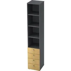 Kombi-Schrank, 3 Fachböden, 4 Schubladen, graphit / Buche eurokraft pro