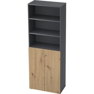 Kombi-Schrank, 5 Fachböden, 2 Flügeltüren, graphit / Asteiche eurokraft pro