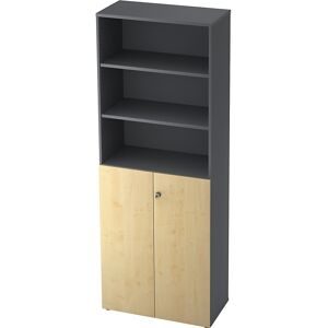 Kombi-Schrank, 5 Fachböden, 2 Flügeltüren, graphit / Ahorn-Dekor eurokraft pro