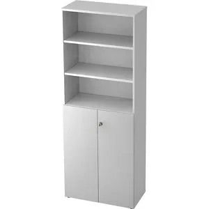 Kombi-Schrank, 5 Fachböden, 2 Flügeltüren, weiß / alusilber eurokraft pro