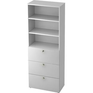 Kombi-Schrank, 2 Fachböden, 3 Hängeregistraturschübe, weiß / Alusilber eurokraft pro