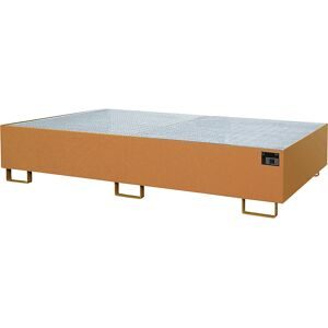 Regal-Bodenwanne, 570 l Auffangvolumen, LxBxH 2650 x 1300 x 300 mm, mit Gitterrost, gelborange eurokraft pro