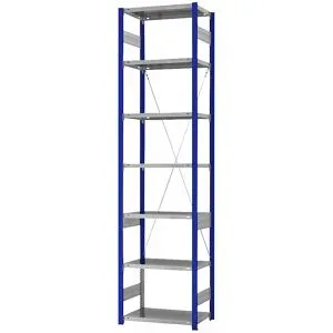 Steckregal, Bauart leicht, einseitig, HxBxT 3000 x 750 x 400 mm, blau/verzinkt, Grundregal eurokraft pro