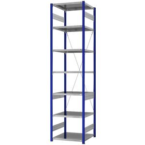 Steckregal, Bauart leicht, einseitig, HxBxT 3000 x 750 x 600 mm, blau/verzinkt, Grundregal eurokraft pro
