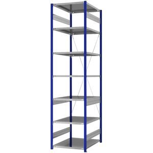 Steckregal, Bauart leicht, einseitig, HxBxT 3000 x 750 x 800 mm, blau/verzinkt, Grundregal eurokraft pro
