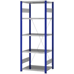Steckregal, Bauart leicht, einseitig, HxBxT 2000 x 750 x 500 mm, blau/verzinkt, Grundregal eurokraft pro