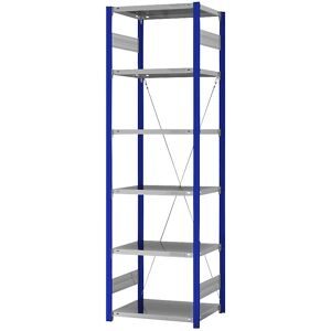 Steckregal, Bauart leicht, einseitig, HxBxT 2500 x 750 x 500 mm, blau/verzinkt, Grundregal eurokraft pro
