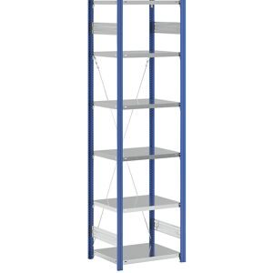 Steckregal, Bauart leicht, einseitig, HxBxT 2500 x 750 x 600 mm, blau/verzinkt, Grundregal eurokraft pro