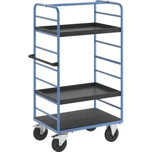 Etagenwagen, 2 Seitenwände, Ladefläche 975 x 700 mm, 3 Etagen, mit Rand, Vollgummi eurokraft pro