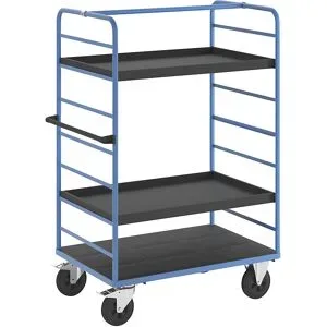 Etagenwagen, 2 Seitenwände, Ladefläche 1175 x 800 mm, 3 Etagen, mit Rand, Vollgummi eurokraft pro
