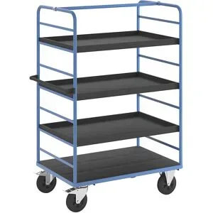 Etagenwagen, 2 Seitenwände, Ladefläche 1175 x 800 mm, 4 Etagen, mit Rand, Vollgummi eurokraft pro