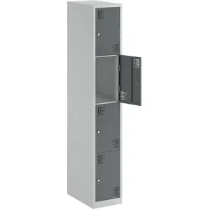 4er-Schließfachschrank Alvina, 1 Abteil, lichtgrau / basaltgrau, Breite 300 mm, Zylinderschloss eurokraft basic