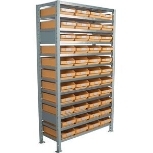 kaiserkraft Steckregal mit Regalkästen, HxBxT 1790 x 1000 x 500 mm, Grundregal, mit 44 Kästen