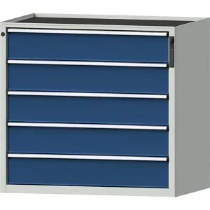 Schubladenschrank, elektronisches PIN-Schloss, 5 x 180 mm Schubladen, HxBxT 980 x 1060 x 675 mm, blau ANKE