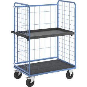 Etagenwagen, Drahtgitter dreiseitig, Tragfähigkeit 500 kg, Vollgummireifen, Ladefläche LxB 1175 x 755 mm, 2 Etagen, mit Rand eurokraft pro