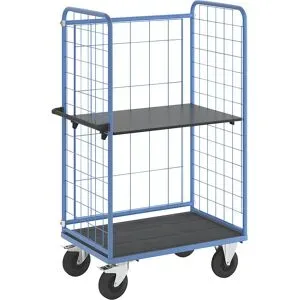 Etagenwagen, Drahtgitter dreiseitig, Tragfähigkeit 500 kg, Vollgummireifen, Ladefläche LxB 975 x 630 mm, 2 Etagen eurokraft pro