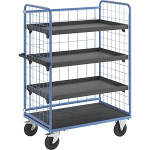 Etagenwagen, Drahtgitter dreiseitig, Tragfähigkeit 500 kg, Vollgummireifen, Ladefläche LxB 1175 x 755 mm, 4 Etagen, mit Rand eurokraft pro