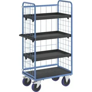 Etagenwagen, mit 3-seitigen Gitterwänden, Ladeflächen-LxB 940 x 730 mm, 4 Etagen, mit Rand eurokraft pro