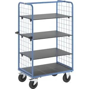 Etagenwagen mit Gitter-Seitenwänden, Vollgummireifen, Ladefläche 975 x 700 mm, 4 Etagen eurokraft pro
