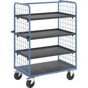 Etagenwagen mit Gitter-Seitenwänden, Vollgummireifen, Ladefläche 1175 x 800 mm, 4 Etagen, mit Rand eurokraft pro