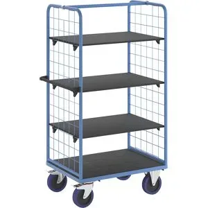 Etagenwagen, mit 2-seitigen Gitterwänden, Ladeflächen-LxB 975 x 700 mm, 4 Etagen eurokraft pro