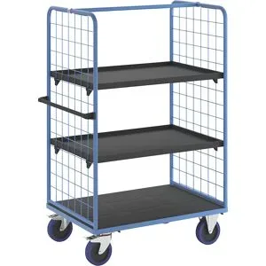 Etagenwagen, mit 2-seitigen Gitterwänden, Ladeflächen-LxB 1175 x 800 mm, 3 Etagen, mit Rand eurokraft pro