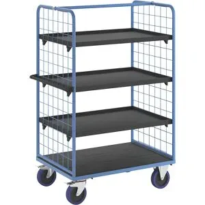 Etagenwagen, mit 2-seitigen Gitterwänden, Ladeflächen-LxB 1175 x 800 mm, 4 Etagen, mit Rand eurokraft pro