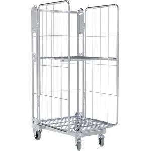 kaiserkraft Rollbehälter, 3-seitig, Stahlrollplatte, H 1690 mm, 1 Etagenboden