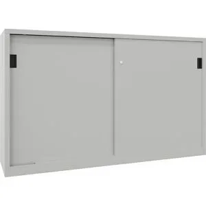 Schiebetürenschrank, Höhe 1200 mm, Vollblechtüren, BxT 2000 x 500 mm, mit Trennwand und 2 x 2 Fachböden, Tür lichtgrau Pavoy