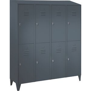 Doppelstock-Spind Berlin 2, 4 Abteile, blaugrau, Breite 1600 mm, schräge Dachform Wolf