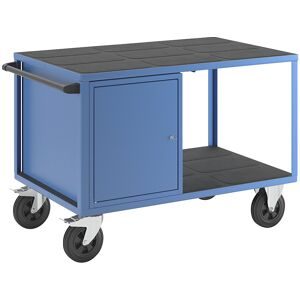 Montagewagen, Tragfähigkeit 500 kg, 1 Schrank links, Arbeitsfläche aus Kunststoff, lichtblau RAL 5012 eurokraft pro