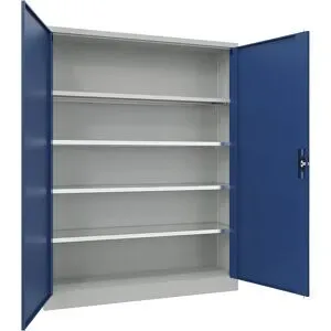 Stahlschrank mit Flügeltüren, 4 Fachböden, Breite 1500 mm, HxBxT 1950 x 1500 x 400 mm, enzianblau eurokraft pro