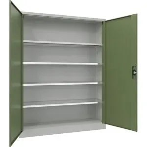 Stahlschrank mit Flügeltüren, 4 Fachböden, Breite 1500 mm, HxBxT 1950 x 1500 x 400 mm, resedagrün eurokraft pro