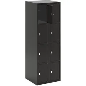 kaiserkraft 4er-Schließfachschrank Fydor, 2 Abteile, schwarz, B 600 mm, flache Dachform, Vorhängeschloss