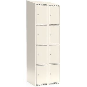 kaiserkraft 4er-Schließfachschrank Fydor, 2 Abteile, weiß, B 600 mm, schräge Dachform, Zylinderschloss