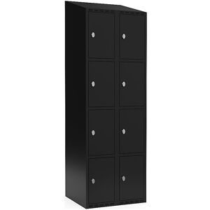 kaiserkraft 4er-Schließfachschrank Fydor, 2 Abteile, schwarz, B 600 mm, schräge Dachform, Vorhängeschloss