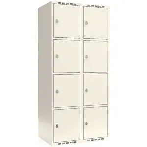 kaiserkraft 4er-Schließfachschrank Fydor, 2 Abteile, weiß, B 800 mm, flache Dachform, Vorhängeschloss