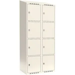 kaiserkraft 4er-Schließfachschrank Fydor, 2 Abteile, weiß, B 800 mm, schräge Dachform, Vorhängeschloss
