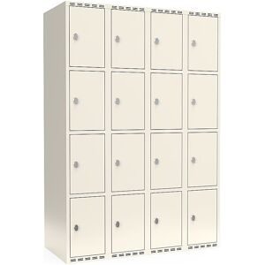 kaiserkraft 4er-Schließfachschrank Fydor, 4 Abteile, weiß, B 1200 mm, flache Dachform, Vorhängeschloss
