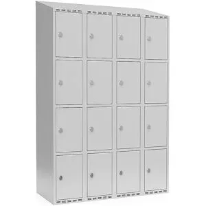 kaiserkraft 4er-Schließfachschrank Fydor, 4 Abteile, lichtgrau, B 1200 mm, schräge Dachform, Vorhängeschloss